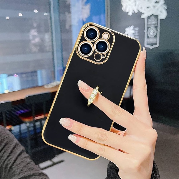 Cute IPhone Case w/ Diamond Ring Kickstand Love Heart Pattern Protection Cover - Picture 3 of 6